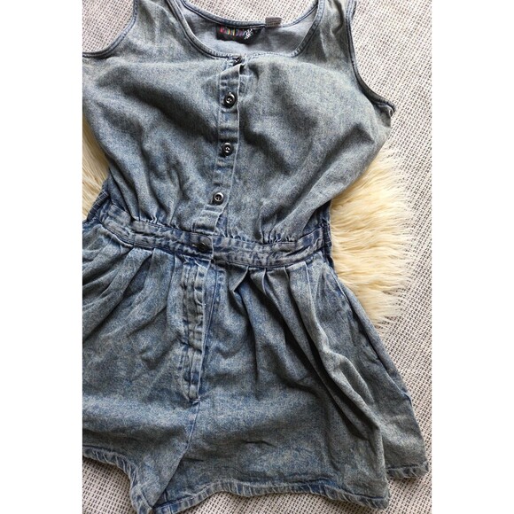 Vintage 80s Pinot Noir Denim Acid Wash Romper Shorts Jumper Medium w/Pockets - Picture 3 of 8